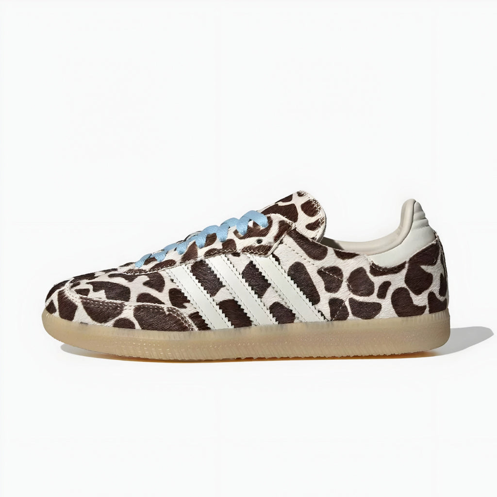 Adidas Samba Giraffe print pattern and blue laces