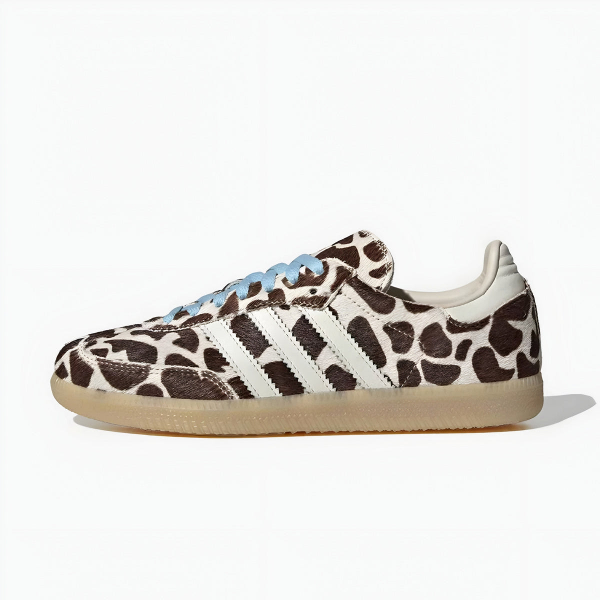 Adidas Samba Giraffe print pattern and blue laces