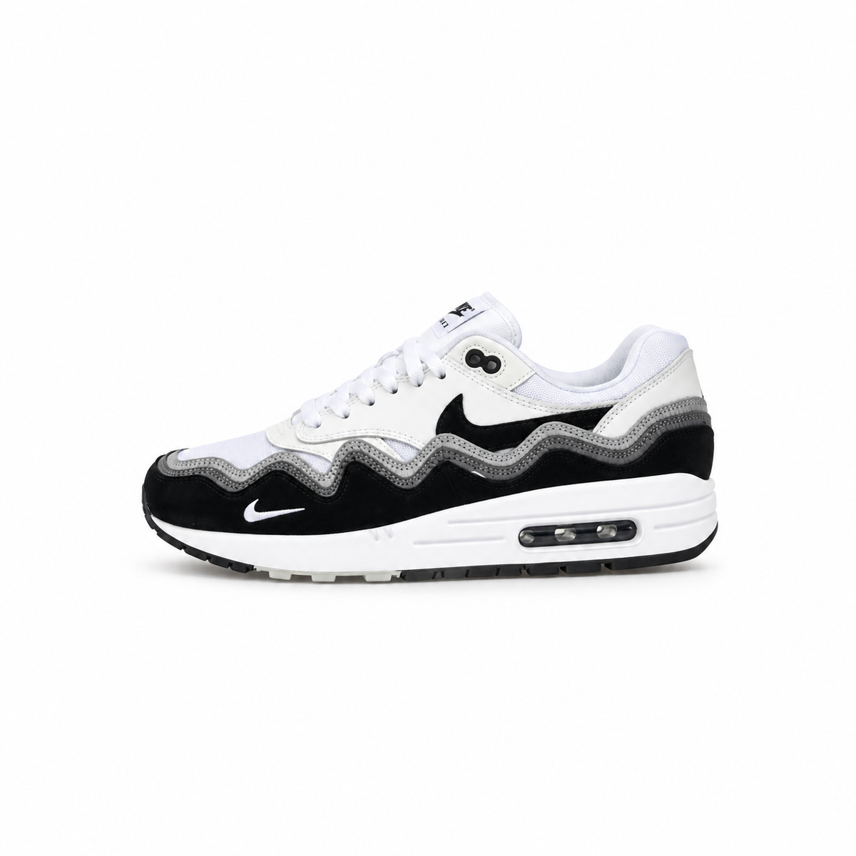Nike Air Max 1 Patta Waves Black White - left-facing side view