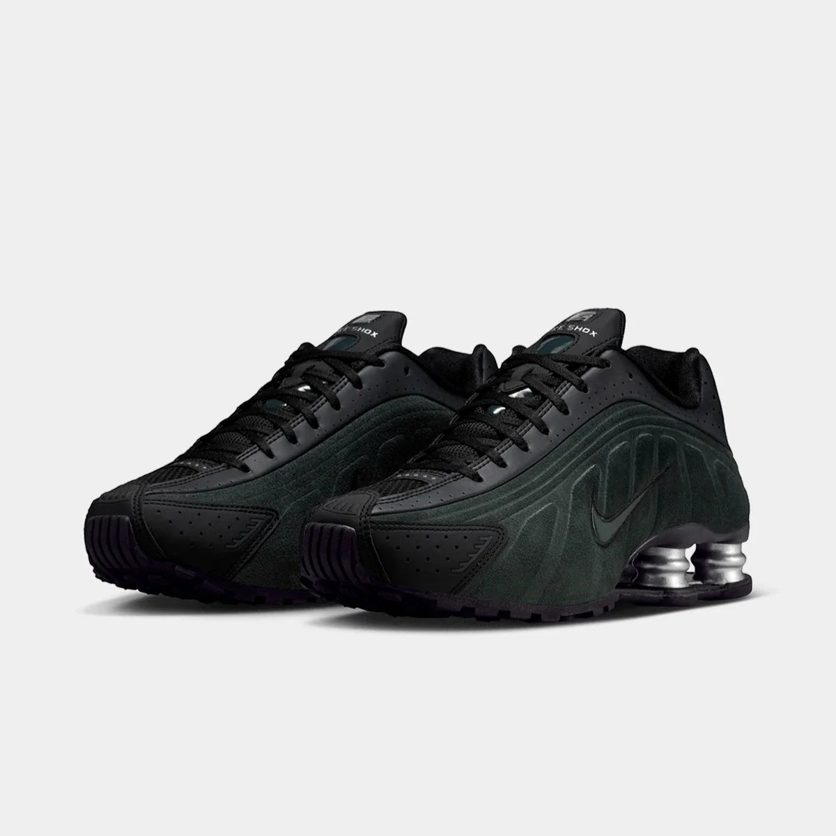 Nike Shox R4 Seaweed Green side view with iridescent print