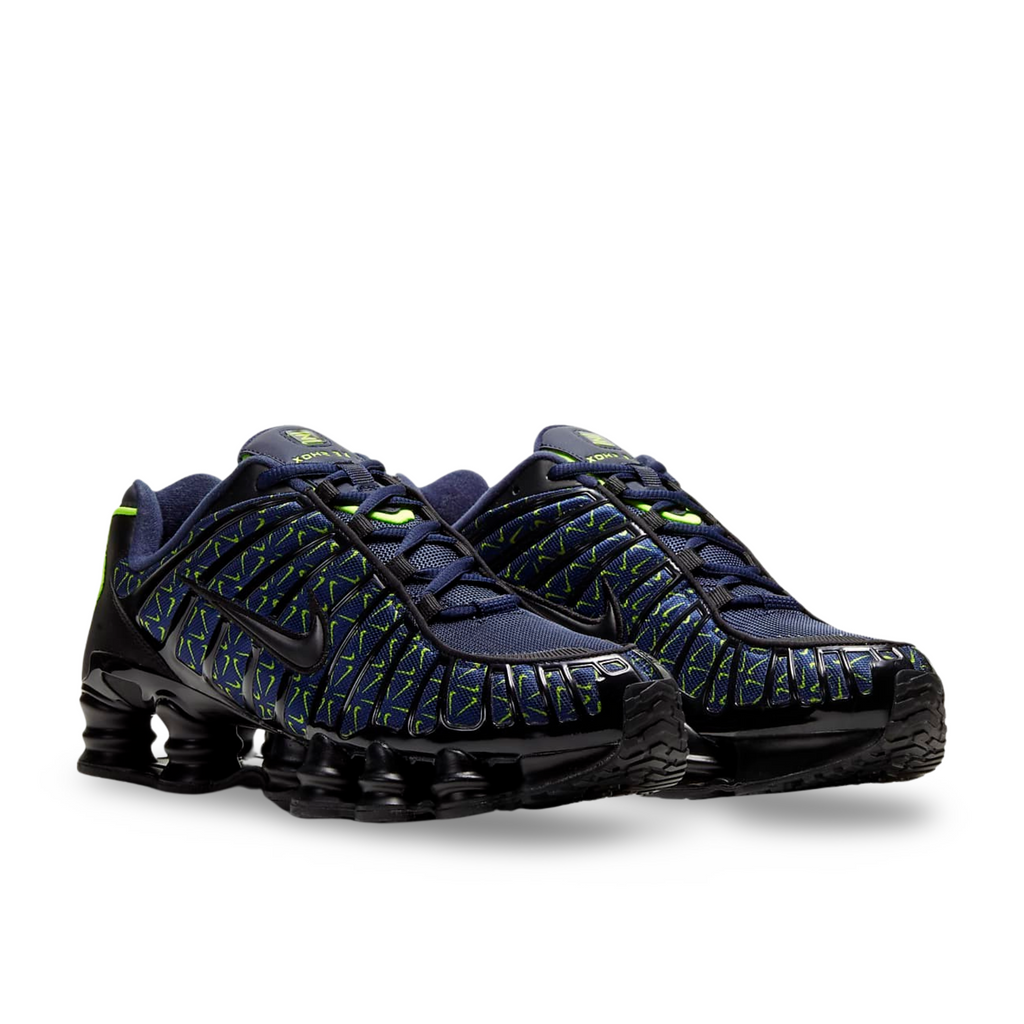 Nike Shox TL Obsidian Volt Black - angled view